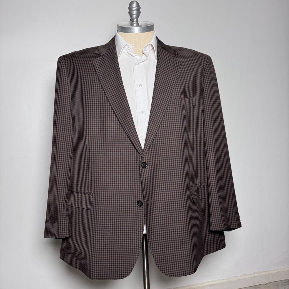 Oak Hill Men's Blazer Jacket 3XL 54 56R Brown Gingham Plaid Two Button‎